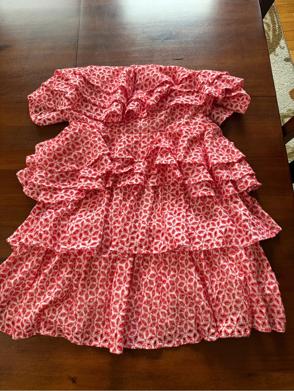 Willow Red and White Patterned Ruffle Tiered Dress